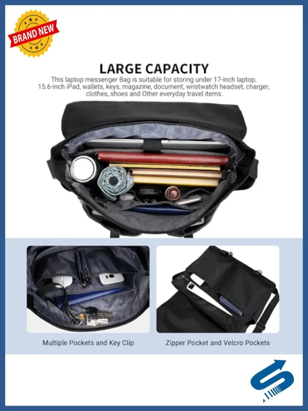 Large Lightweight Nylon Messenger Bag for Men, 15.6